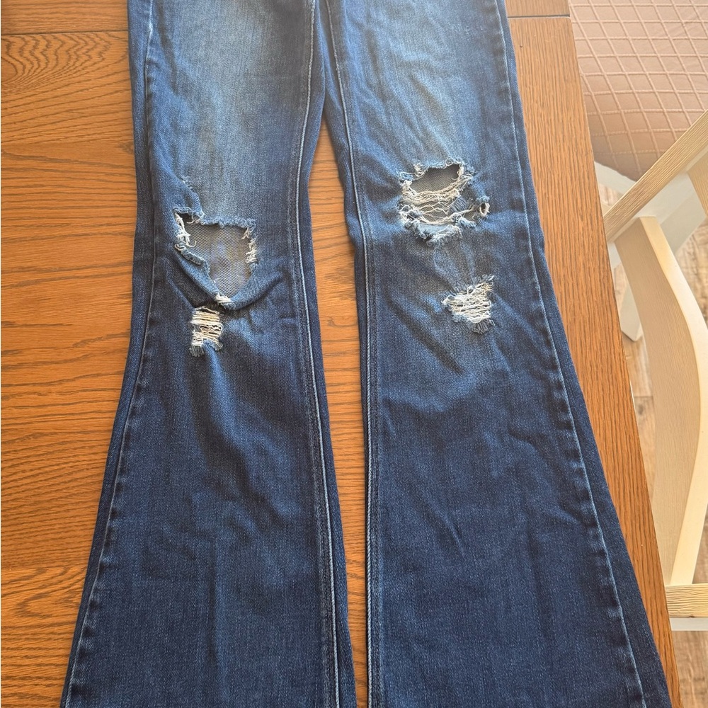 KanCan Dark Blue Distressed Flare Jeans